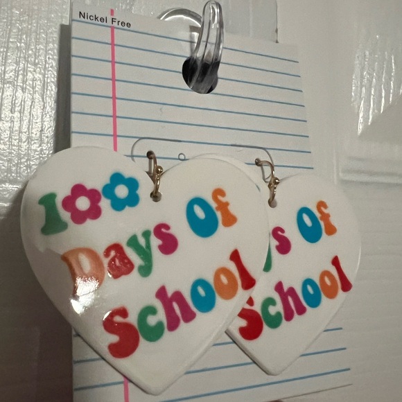 White Heart 100 Days of School Earrings - Picture 2 of 6
